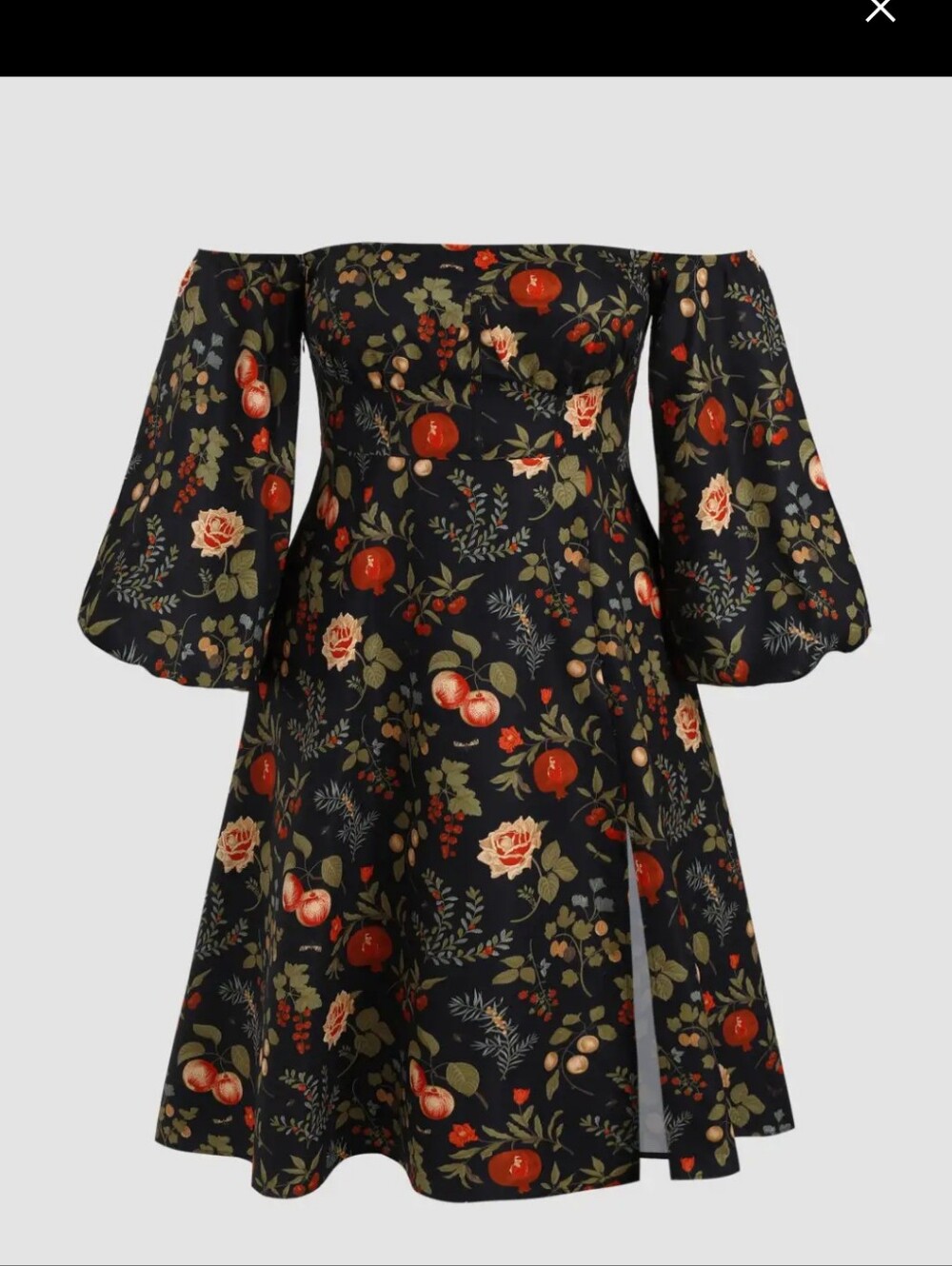 Off-Shoulder Black Floral A-Line Dress